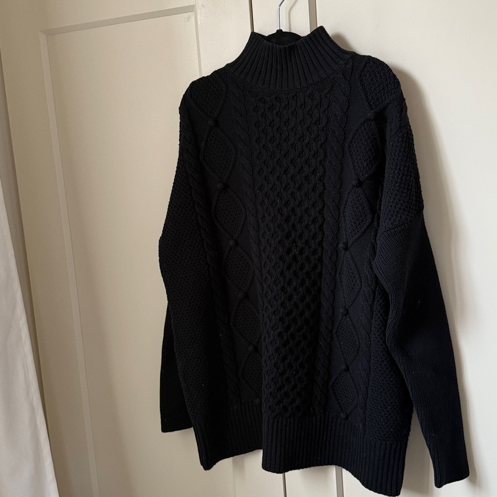 J. Crew Swingy Black Cableknit Mock Neck Turtleneck Sweater
